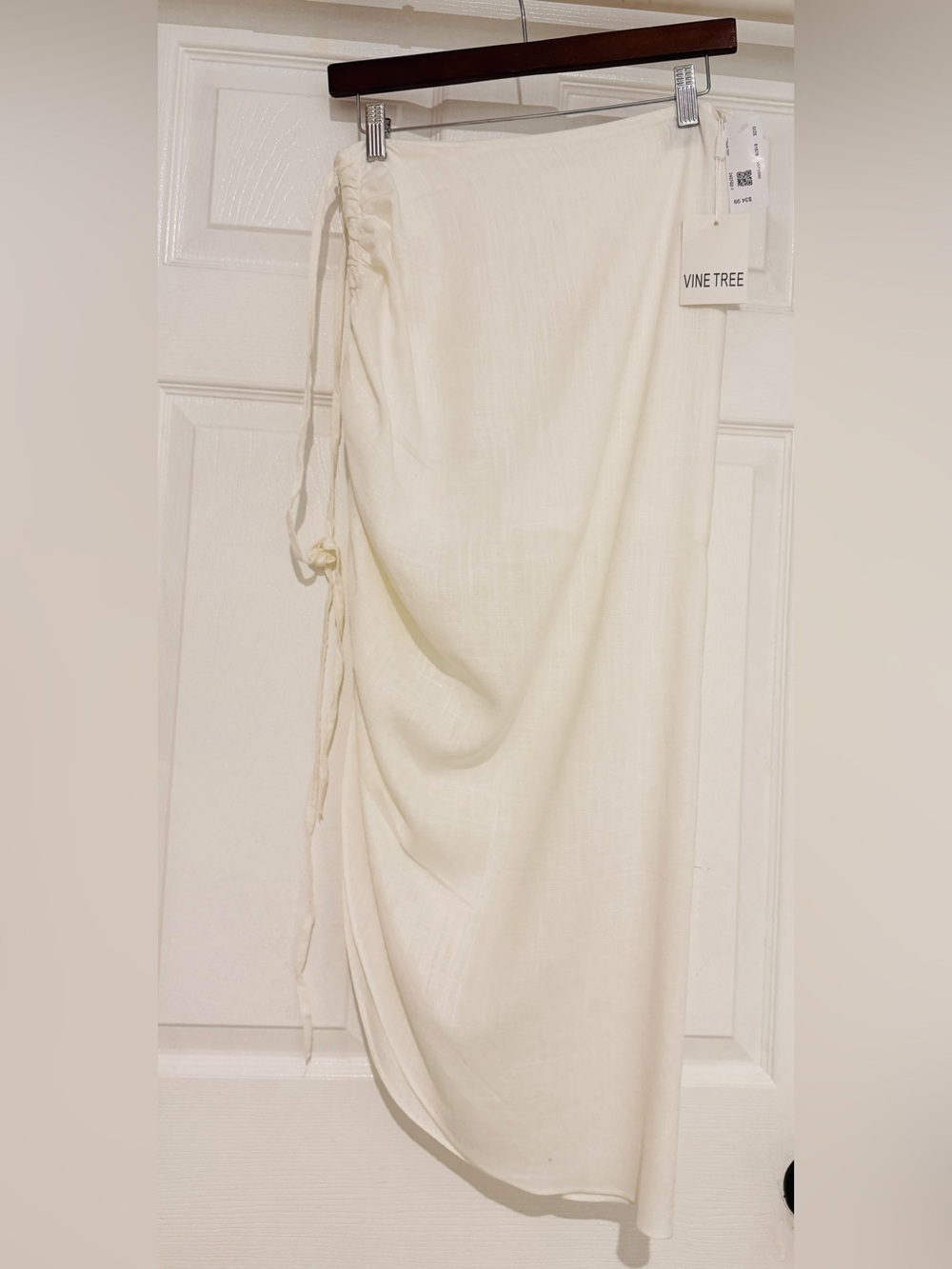 Vine Tree Asymmetrical White Drawstring Side-Ruched Skirt